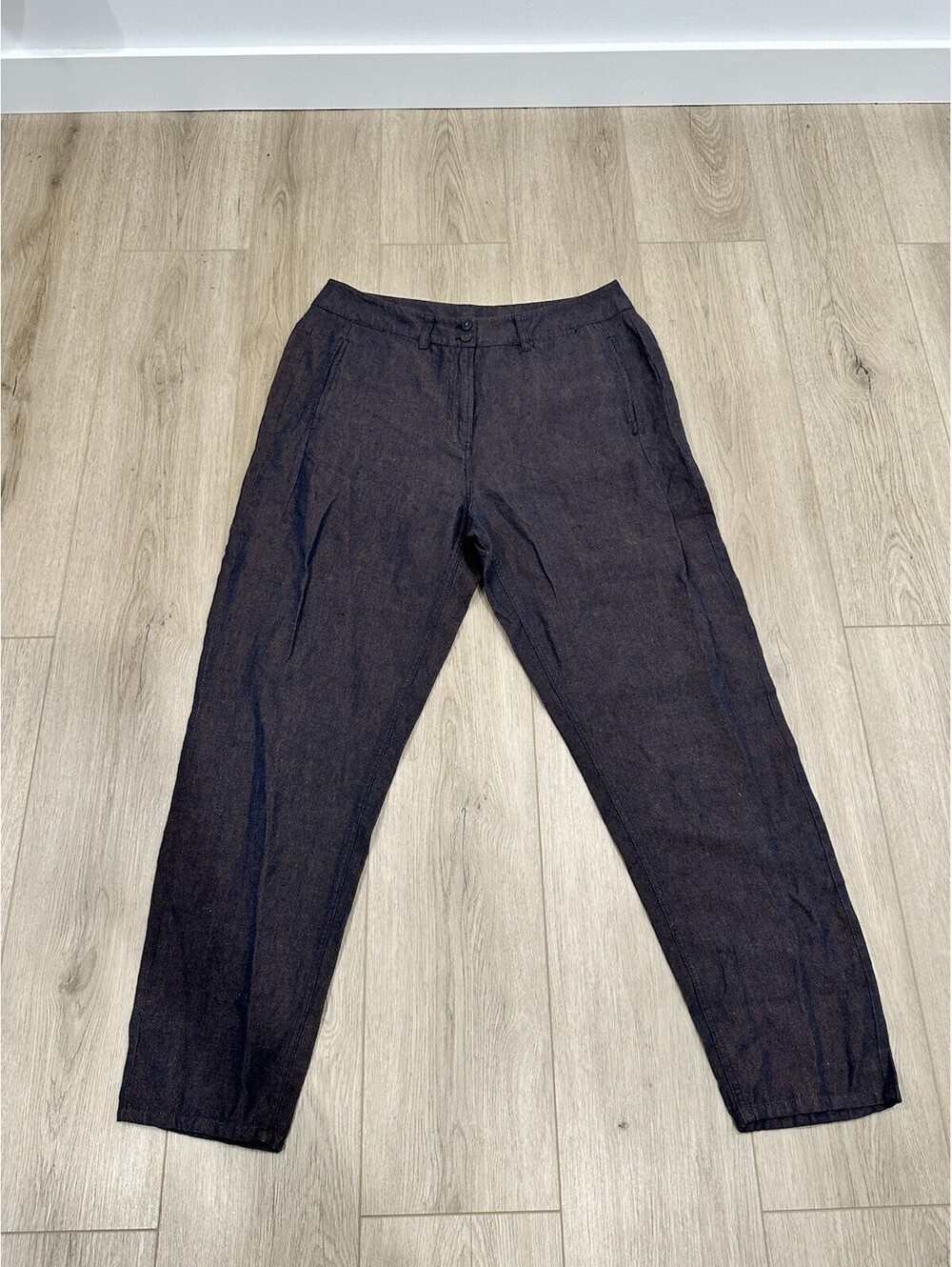 NWT Poetry Women's Linen Wool Blend Trousers Pants Navy Rust US 12